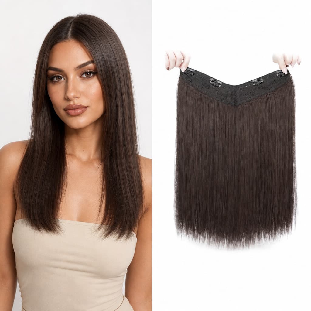 V-Shape Wig Women Long Hair One-Piece Straight Hair Extension Clip-In Realistic Invisible Seamless Hair Extension