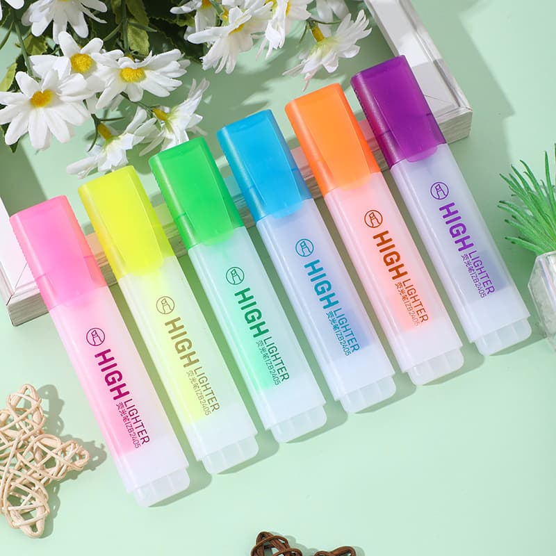 Large-capacity 6-color bold highlighter pen for eye-catching marking of key points in student exams, high-looking note-taking office stationery