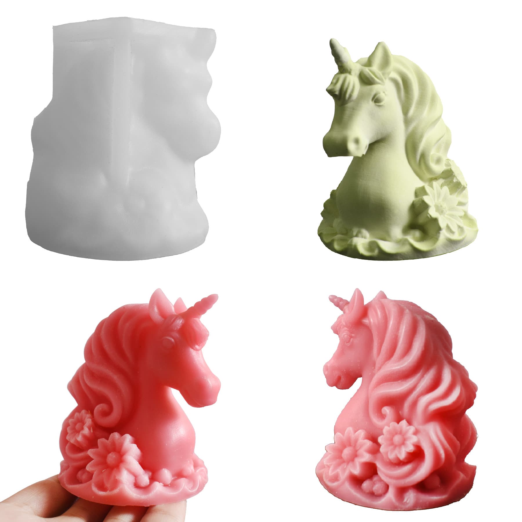 Angel Unicorn Scented Candle Silicone Mold, Epoxy DIY Cute Animal Flower Horse Plaster Ornament