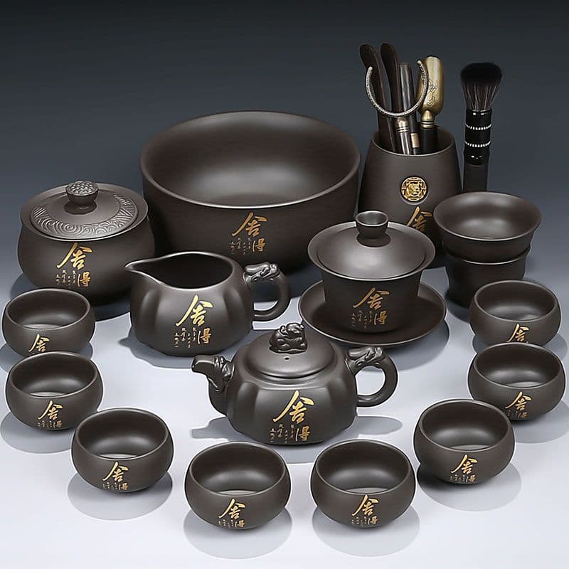 Complete Set of Purple Clay Tea Set, Light Luxury Ceramic Teapot with Ball Hole Filter, Gaiwan, Tea Cups, Home Kung Fu Tea Maker