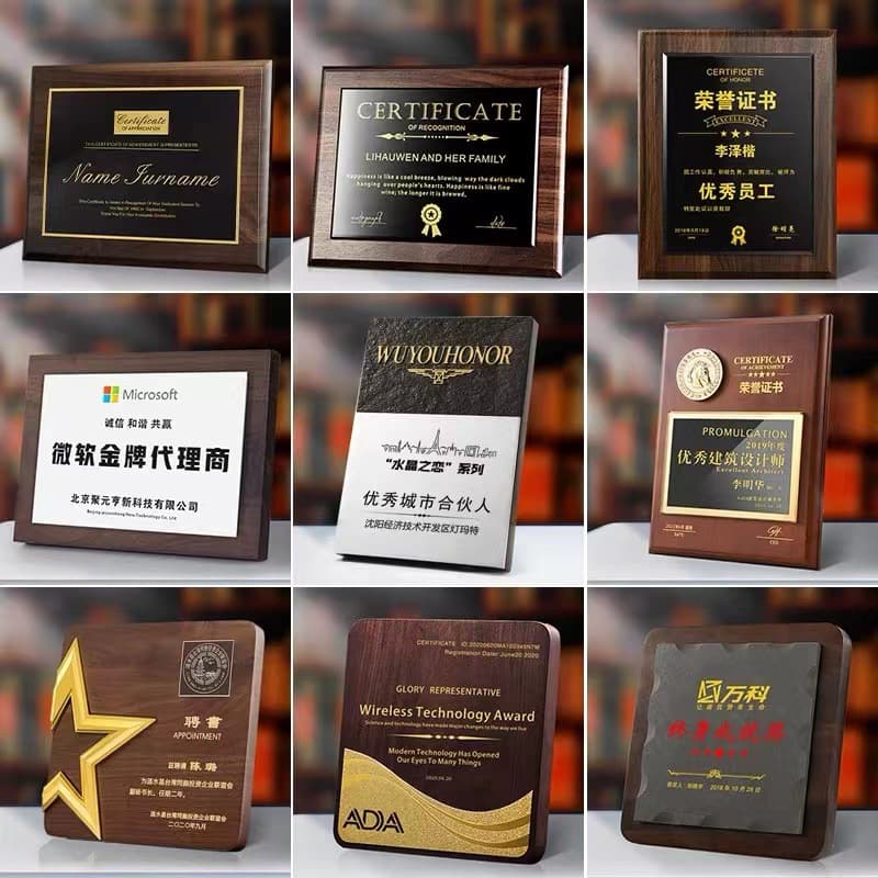 Gold Foil Wooden Plaque, Wooden Authorization Plaque, Spade Solid Wood Award, Custom Crystal Authorization Plaque, Franchise Agency Distribution