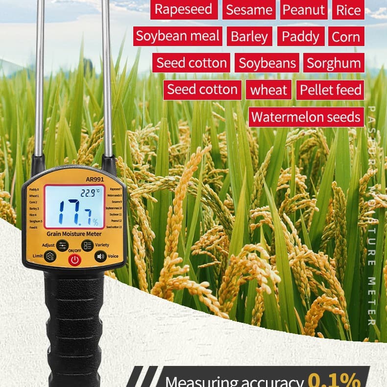 AR991 Grain Moisture Meter for Rice, Corn, Wheat, Soybean - Smart and Accurate Water Content Tester