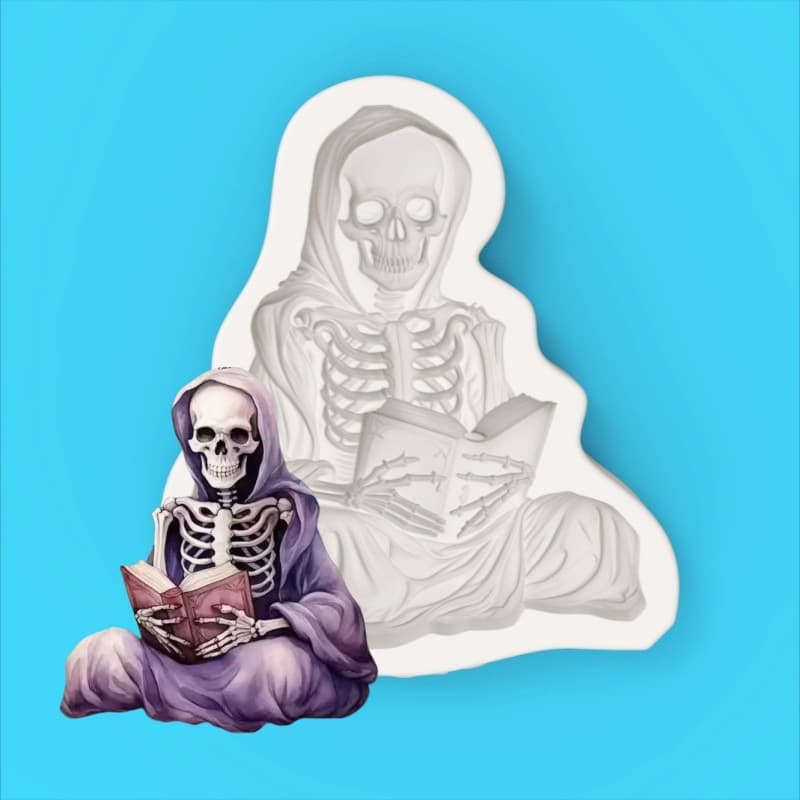 Black Robe Reading Skeleton Wizard Silicone Mold DIY Soap Fondant Chocolate Decoration Mold 18212