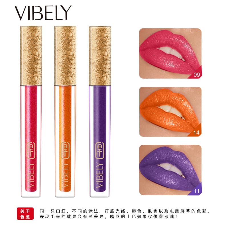 VIBELY Cross-Border Matte Lip Gloss 15 Colors Long-Lasting Liquid Lipstick Shimmer Glitter Lip Glaze Makeup