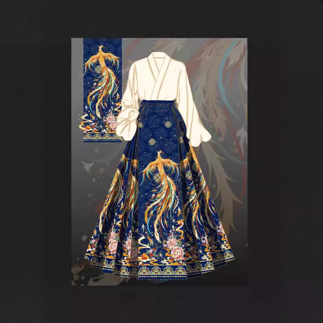 2024 Spring/Summer New Printed Horse Face Skirt Women's New Chinese Style Cross Collar Horse Face Skirt Ancient Costume Daily Horse Face Skirt