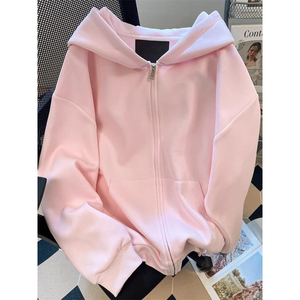Spring Pink 3D Rabbit Ears Hoodie for Women, Loose Casual Zip-Up Jacket, Versatile Top