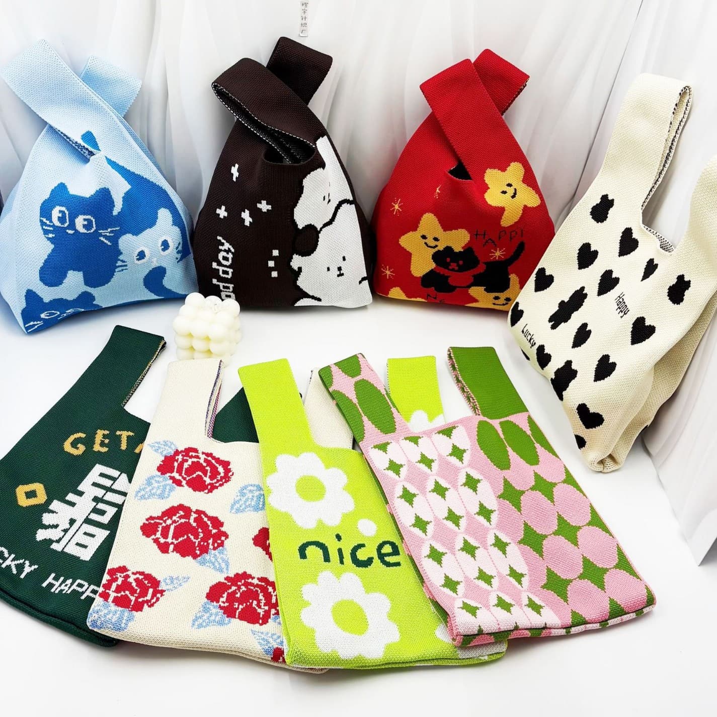 2025 Spring New Korean Style Knitted Handbag Daily Versatile Stroll Wrist Bag March 8th Festival Gift Flower Bag