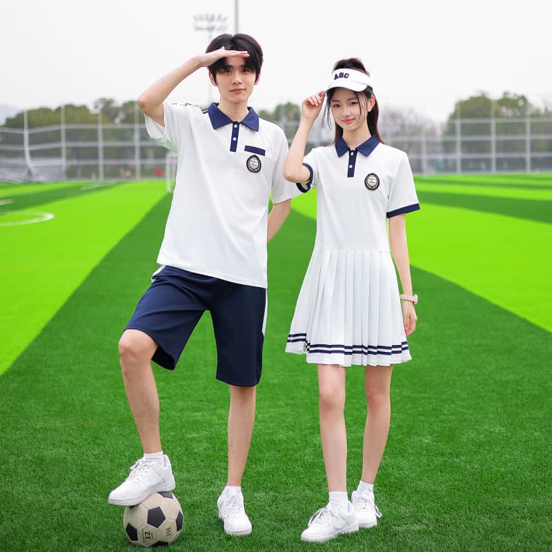 Middle School Class Uniform Summer Short-Sleeve T-Shirt College Style White Dress Set Graduation Student Uniform Performance Costume