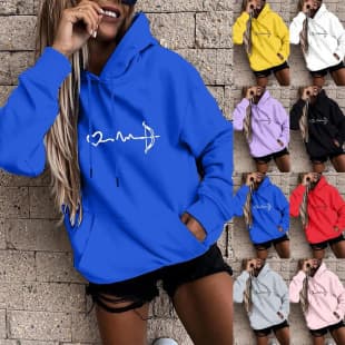 Amazon Autumn/Winter Fleece Korean Style Long Sleeve Casual ECG Print Loose Fit Pullover Hoodie Unisex Sweatshirt