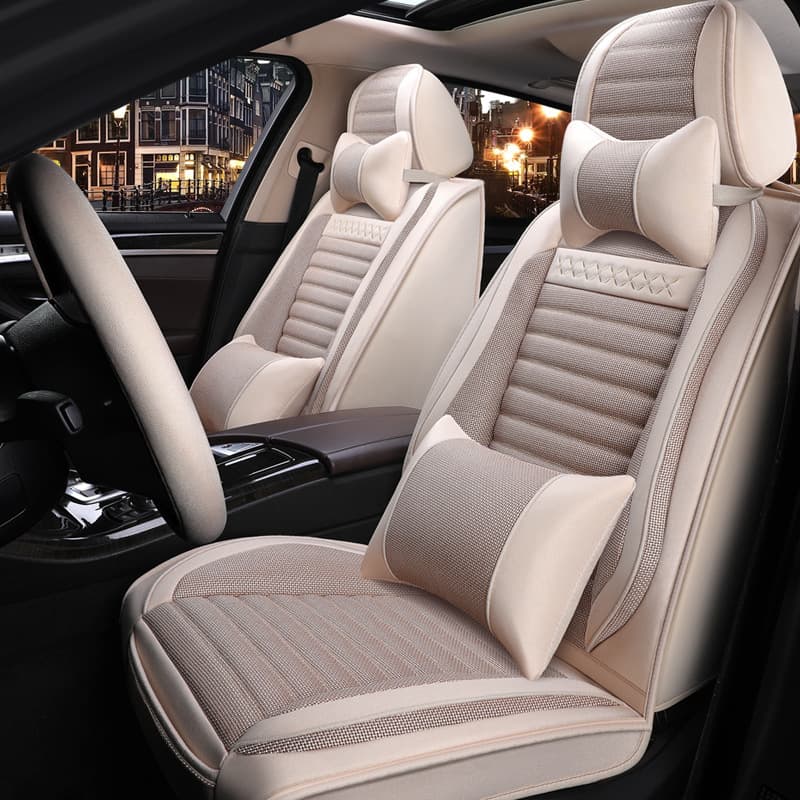 Car Seat Covers All-Season Full Wrap Linen Breathable Fabric Seat Covers for All Five Seats Universal Fit