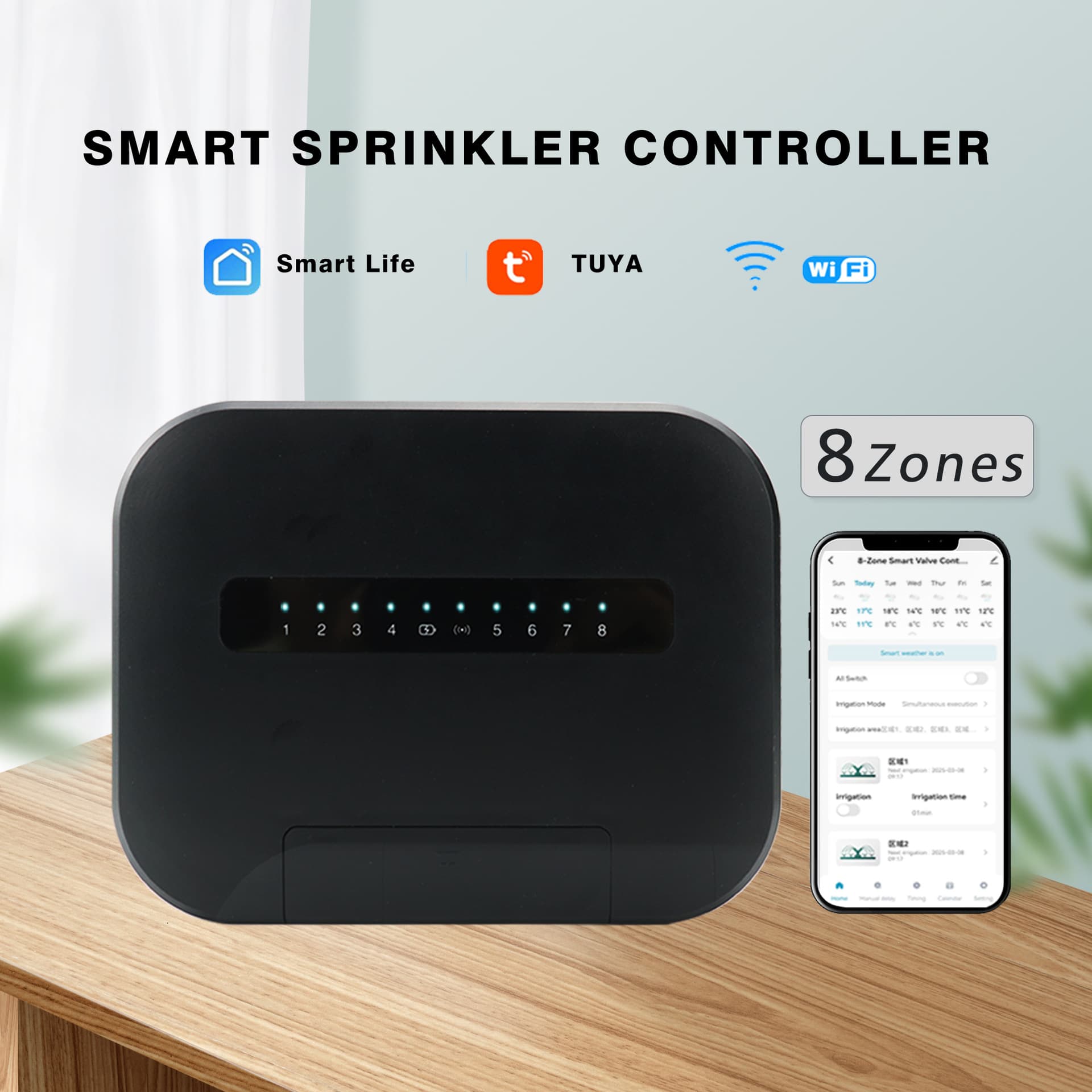 WiFi smart home Tuya irrigation controller 6/8 channel timer watering device weather-based watering lawn sprinkler