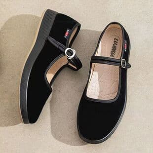 Old Beijing Cloth Shoes Women Polyurethane Soft Sole Flat Shoes Hotel Work Shoes Black Thick Sole Mother Shoes