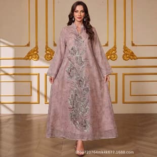 New Women's Dress with Stand Collar, Beaded and Sequined Embroidery, Light Luxury Fashion, Cross-Border Stock