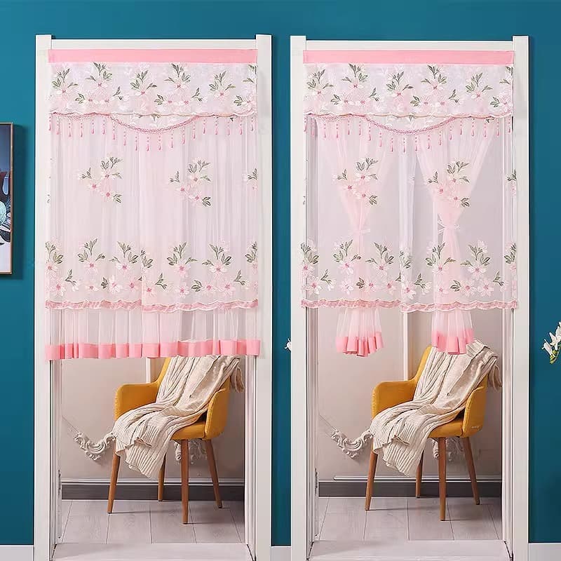 Lace Door Curtain Partition, No-Drilling, Fabric Privacy Curtain for Bedroom, Bathroom, Kitchen Half Curtain, Hallway Corridor Curtain