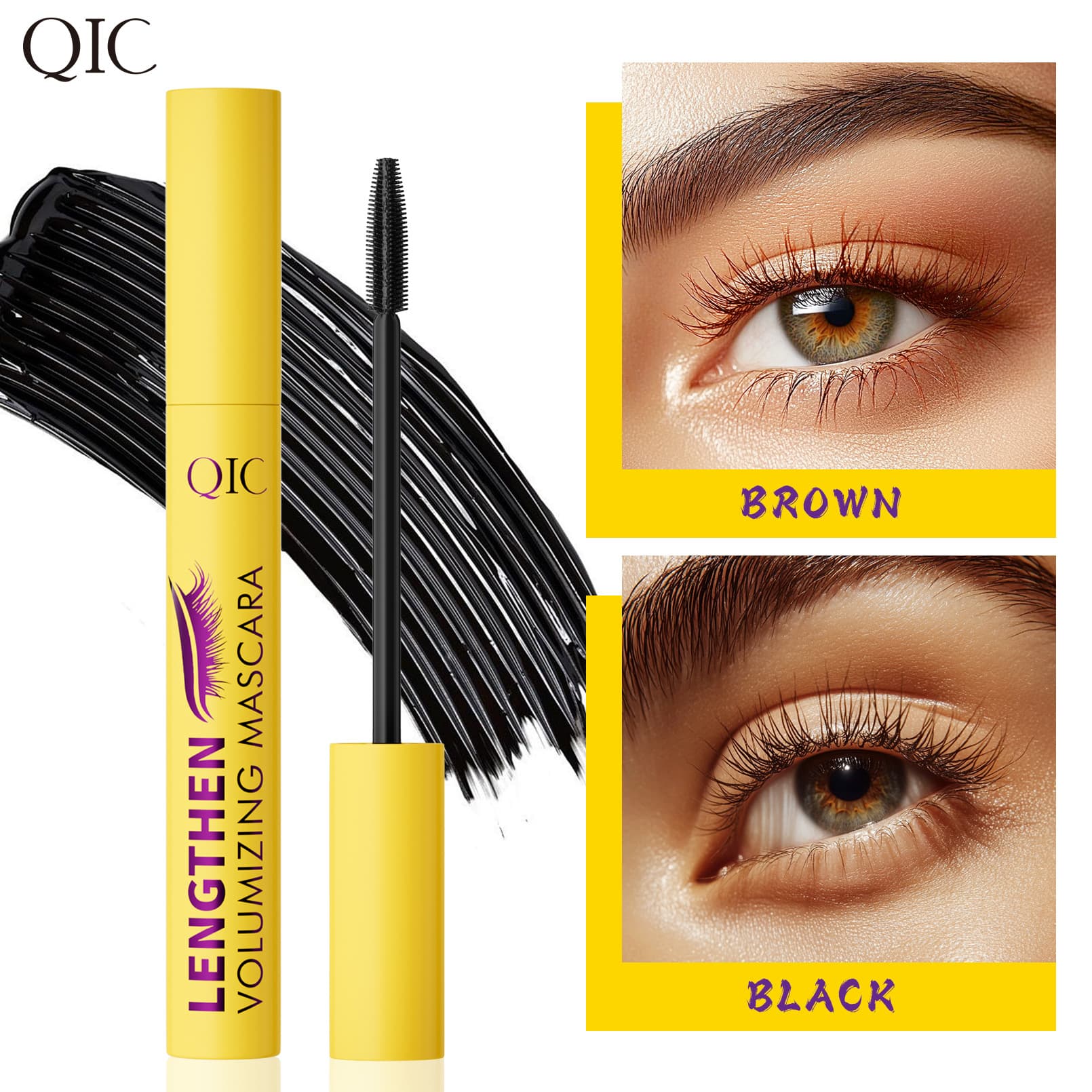 QIC Lengthening Curling Jet Black Mascara Natural Waterproof Smudge-Proof Black Lash Primer Cross-Border Makeup