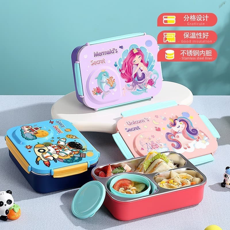 Mermaid Unicorn Cartoon Children's Lunch Box Stainless Steel 304 School Portable Packed Rice Lunch Box Bento