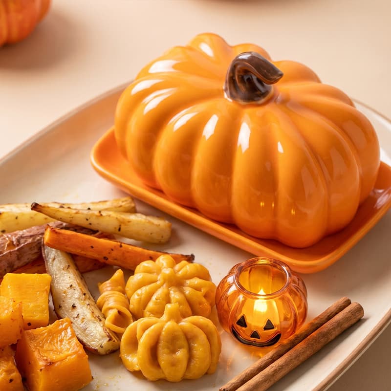 Cross-border bestseller ins-style pumpkin ceramic butter dish, western dining tableware, high-end appearance bread dried fruit butter plate