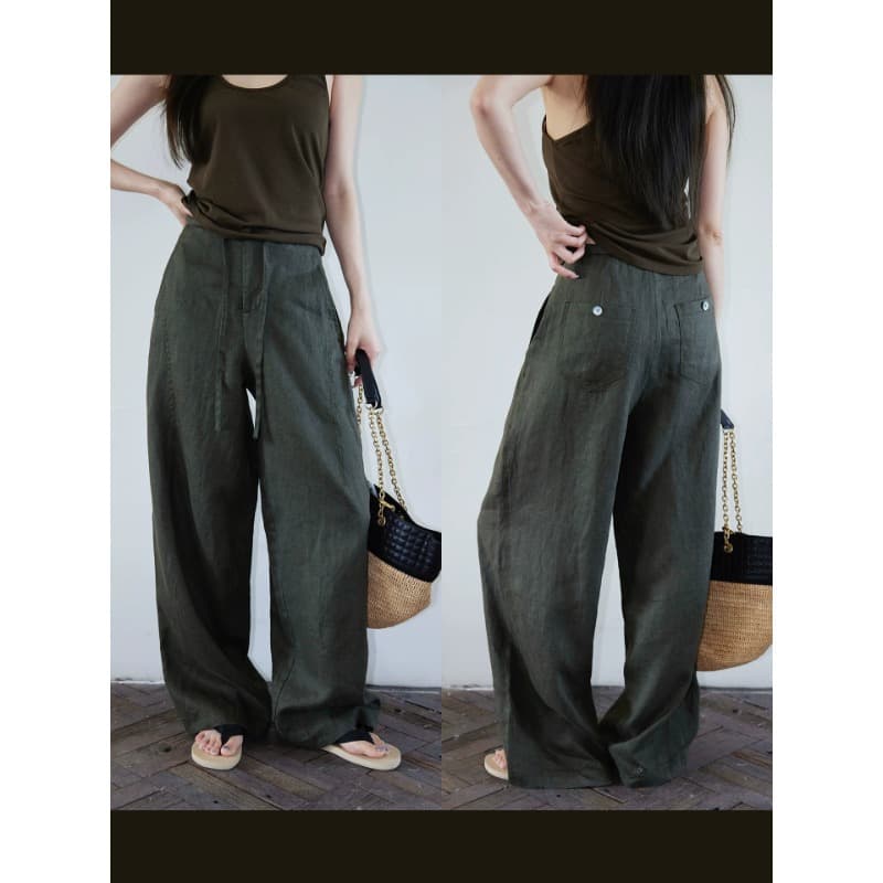 Atmospheric Beauty! Beloved Cocoon-Shaped Quick Slim 100 Linen Pants Custom Dyed Commuter Slimming Casual Trousers for Women Long Pants