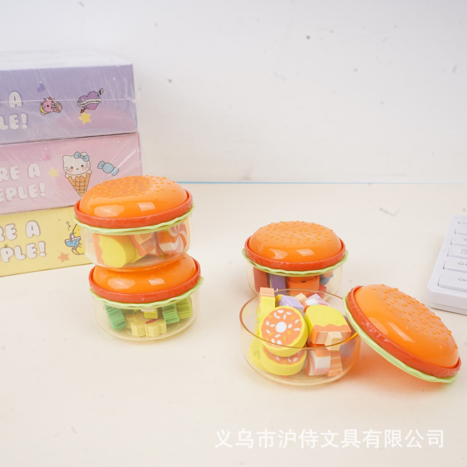 Genuine Qihao Burger-Shaped Surprise Eraser for Students, Cute, Cleans Cleanly, No Residue, Fun Eraser Stationery