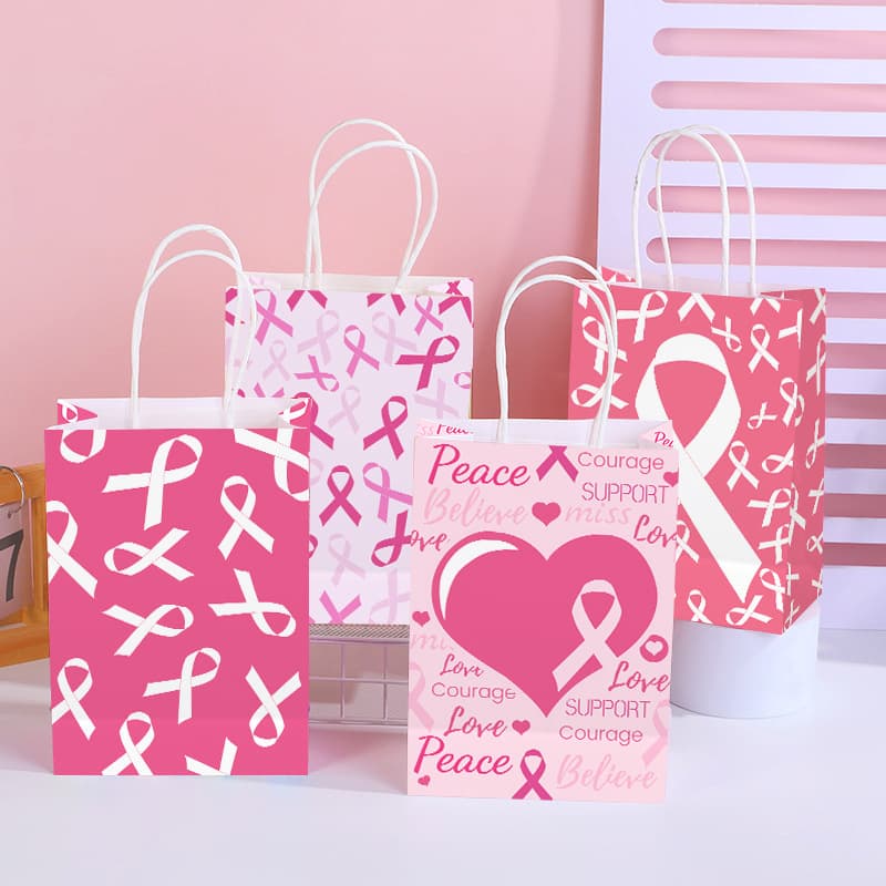 Cross-border Breast Love themed gift bag, bow tie, love printed portable paper bag, International Breast Prevention Month packaging paper bag