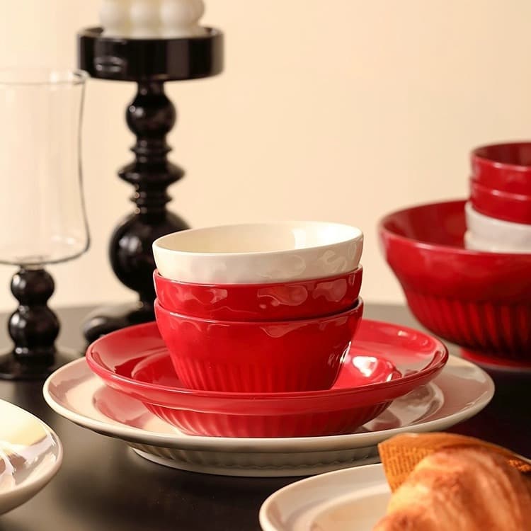 French Style Bowl Plate Set for Home Use Ceramic Dinnerware Set High Appearance Vegetable Plate Dinner Plate Ins Bowl Wholesale