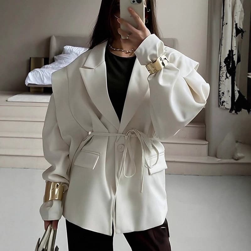 Amazon 2025 Autumn Winter New Cross-border European and American Fashion Waist Cinching Slimming Tie Loose Versatile V-Neck Coat for Women
