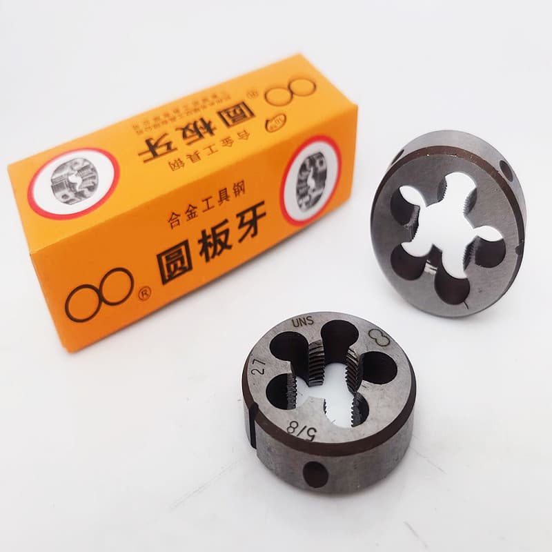 Two-ring American standard round dies UNC, alloy tool steel hand dies sizes 6-32, 3/16, 3/8, 1/2, 3/4 factory.