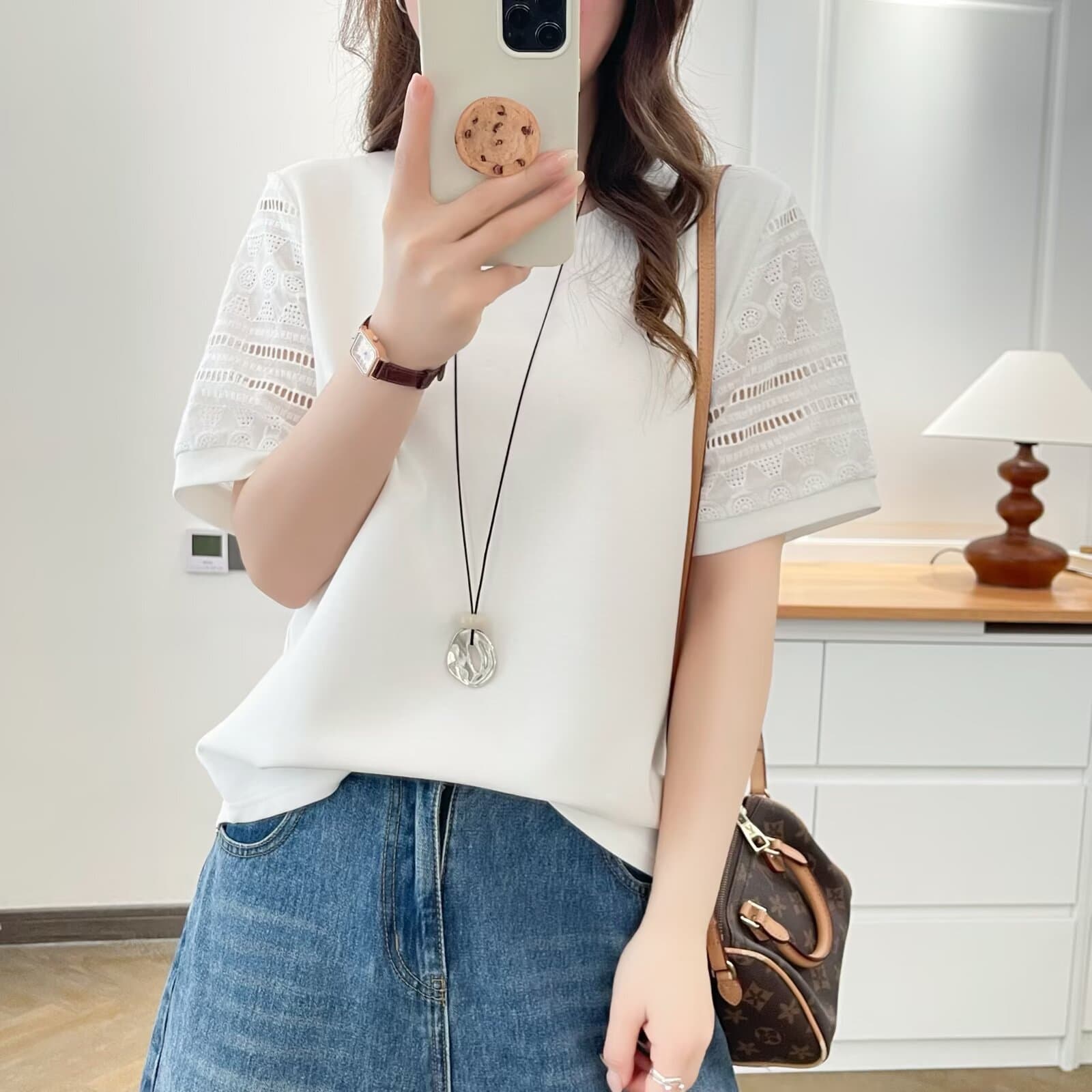 [Special] 2026 Summer Plus Size Women's Fashionable Hollow Out Short Sleeve T-Shirt for Plus Size Women Casual Round Neck Top 9660
