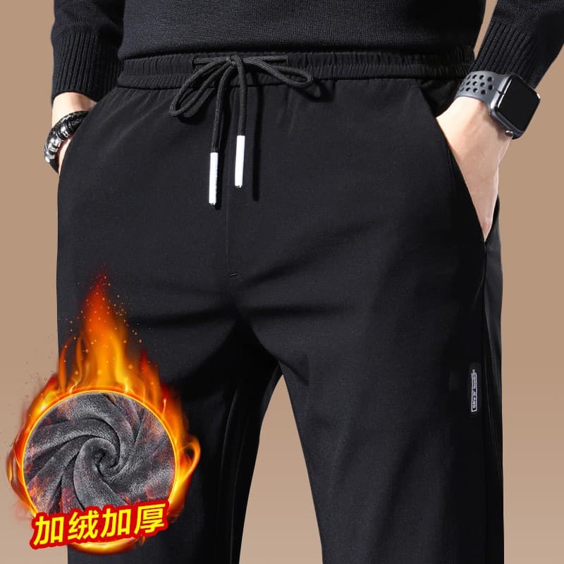 Men's Casual Pants Autumn Winter Fleece Lined Straight Leg Loose Fit Long Johns Outerwear Young Middle Aged Sports Pants Spring