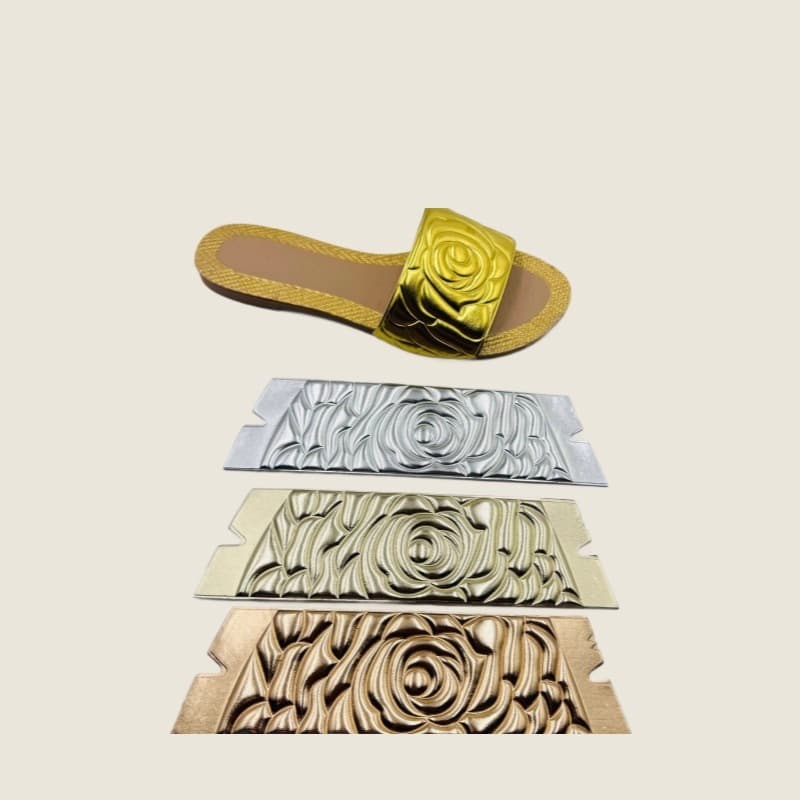 Cross-border factory direct PU metal voltage embossed semi-finished shoe uppers, sandals and slippers auxiliary materials, shoe uppers and vamps