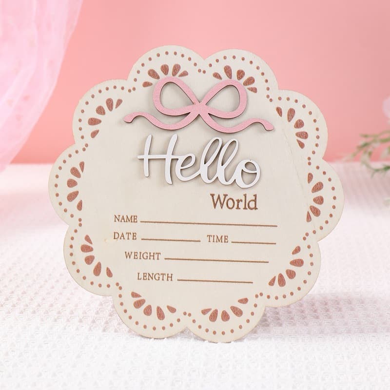 New Wooden Bow Flower Newborn Announcement Board Baby Birth Month Day Time Commemorative Stand
