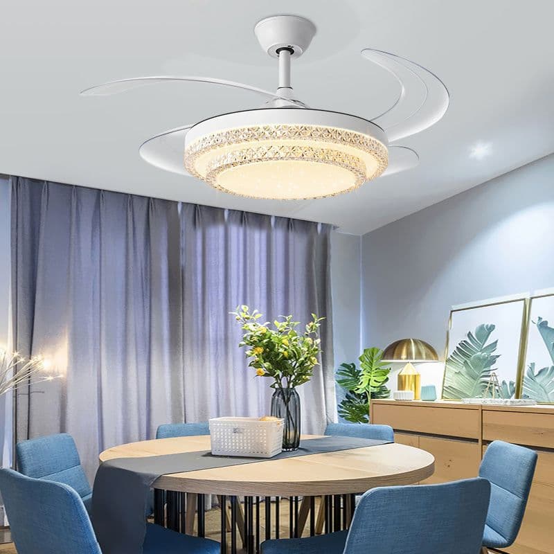 2025 New Invisible Fan Light, Household Dining Room Smart Inverter Ceiling Light with Integrated Fan, Modern Simple Crystal