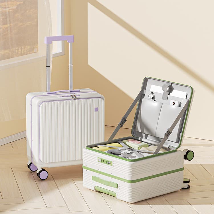 Aluminum Frame Front Opening Luggage 20-Inch Carry-On with USB Charging Spinner Wheels Travel Suitcase for Men and Women Deep Compartment Large Capacity