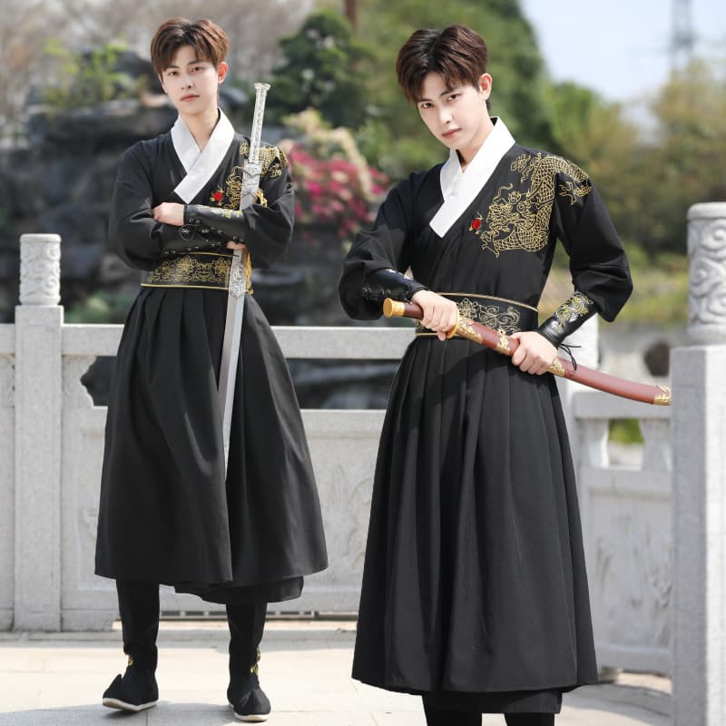 Chinese style Ming Dynasty brocade guard flying fish suit original dragon pattern ancient style improved traditional Hanfu men's ancient attire black full set.