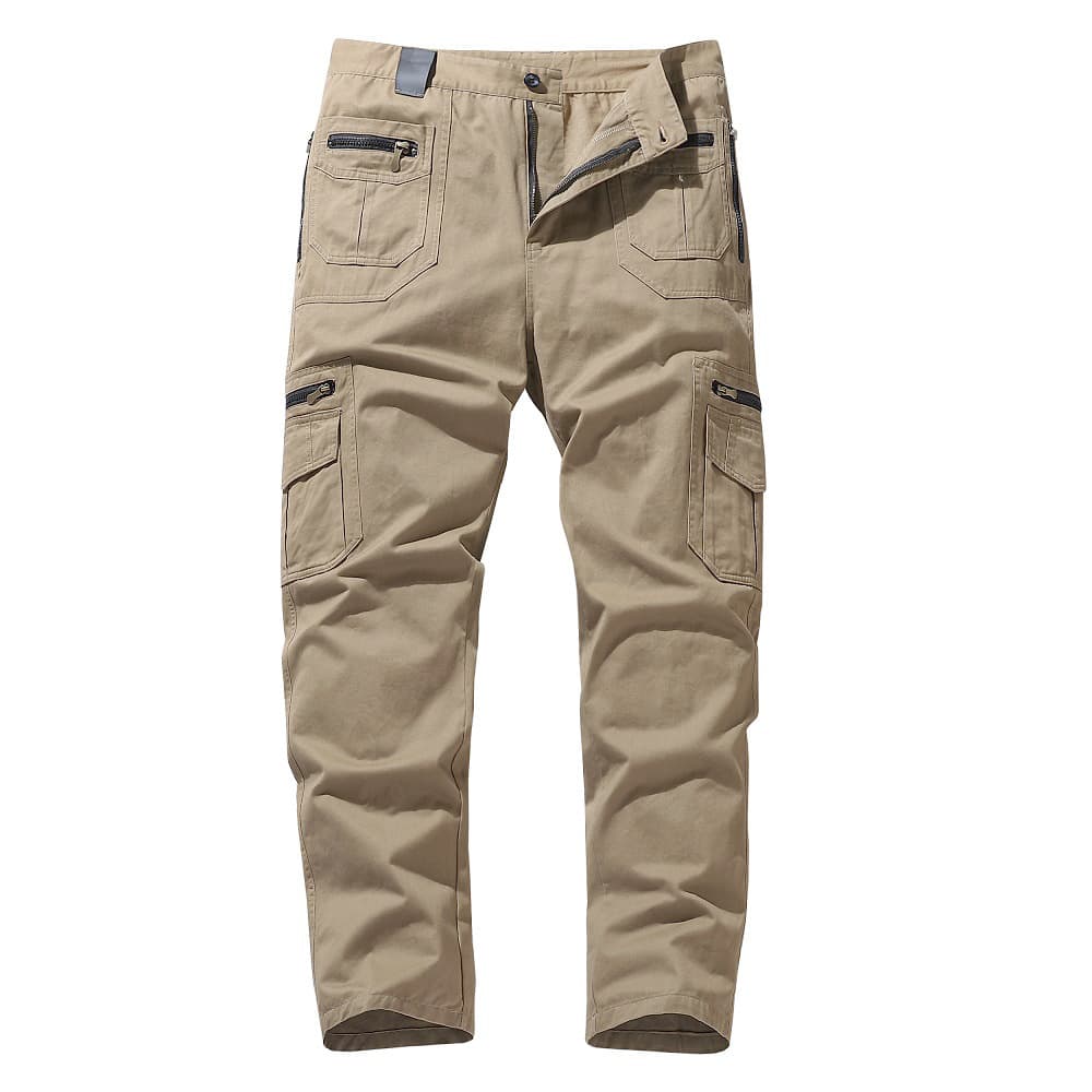 Cross-border multi-pocket trousers for men, loose straight spring and autumn large size trendy casual pants, multi-pocket pure cotton overalls for men