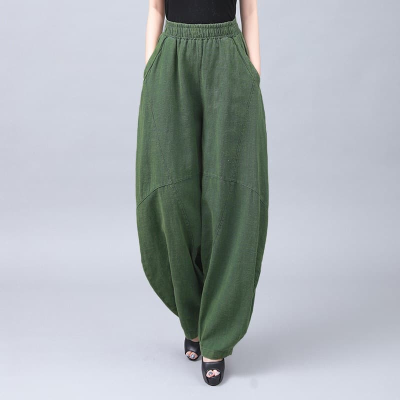 Dopamine wear loose flesh-covering casual pants women's spring and summer retro cotton and linen bloomers elastic waist harem pants