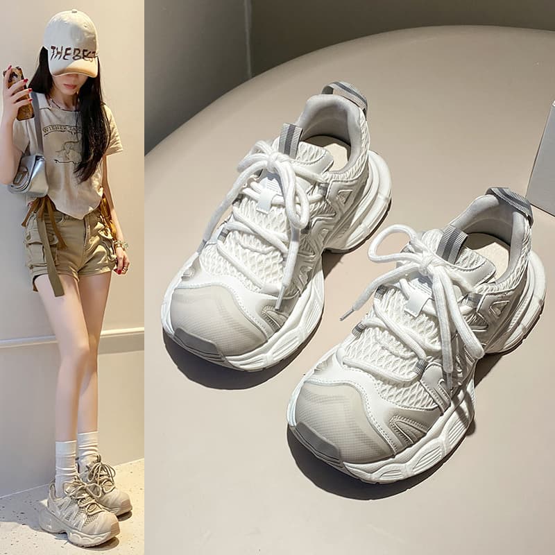 2025 Summer New Thick Sole Elevator Dad Sneakers for Women Versatile Casual Sports Shoes Breathable Mesh Trending Running Shoes