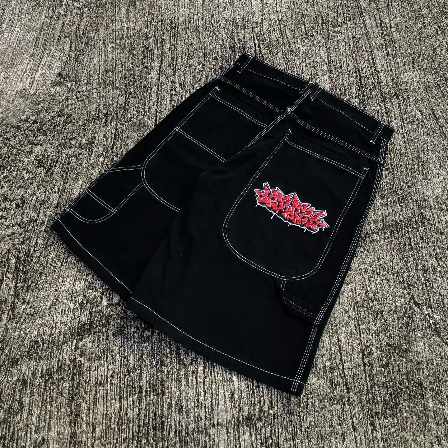 Cross-border E-commerce Retro Hip-hop Y2k Skateboard Denim Shorts Baggy Harajuku Letter Print Street Shorts for Men