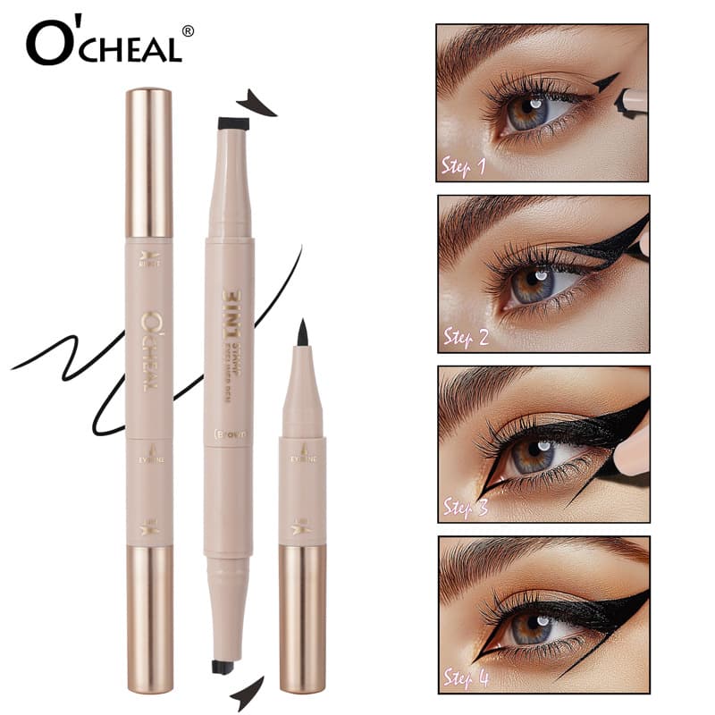 OCHEAL Cross-border 3-in-1 Stamp Eyeliner Pen for Beginners, Quick-Dry, Easy to Color, Long-Lasting, Smudge-Proof