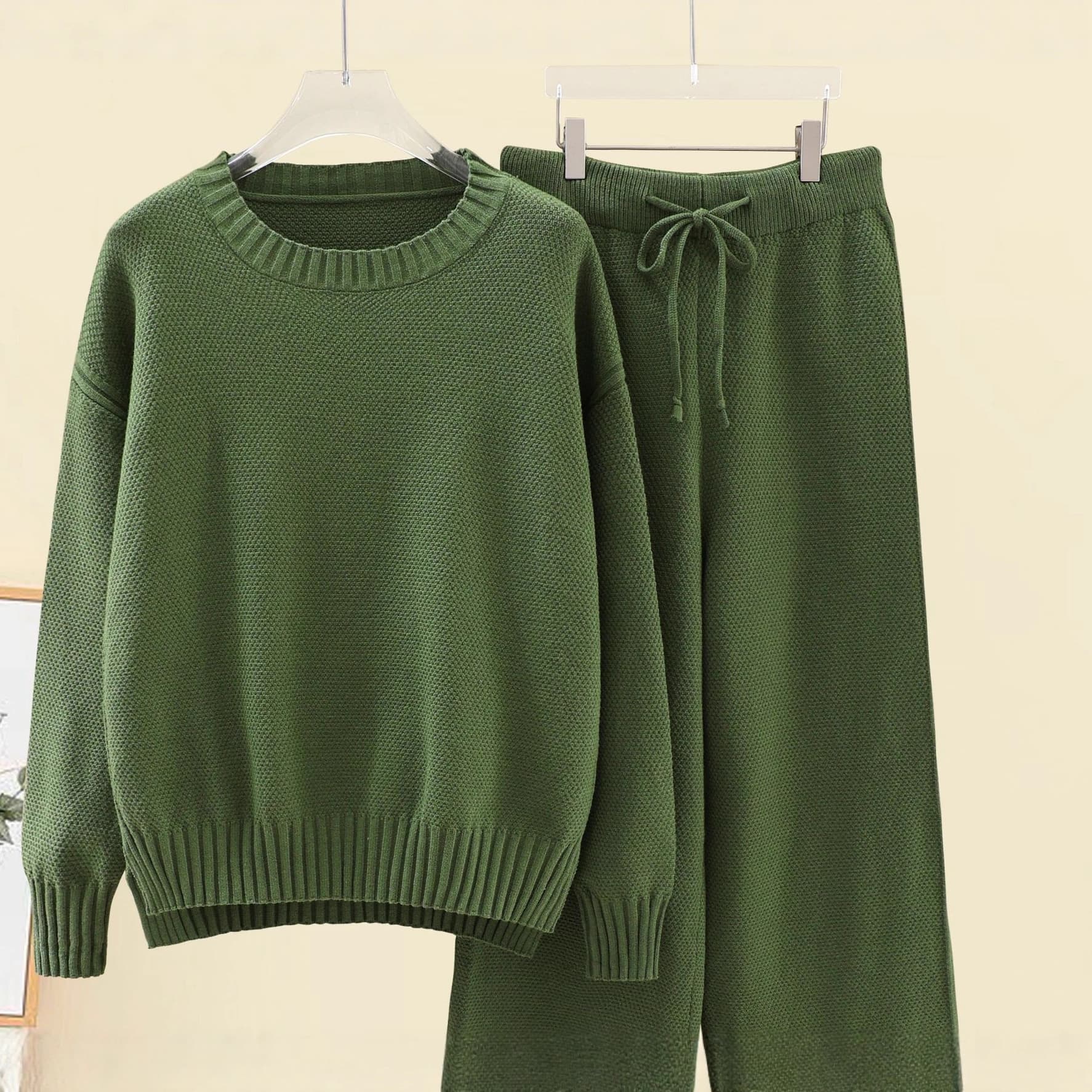 Cross-border new 2026 fashion casual knitted lazy suit women's loose sweater wide-leg pants trousers two-piece set
