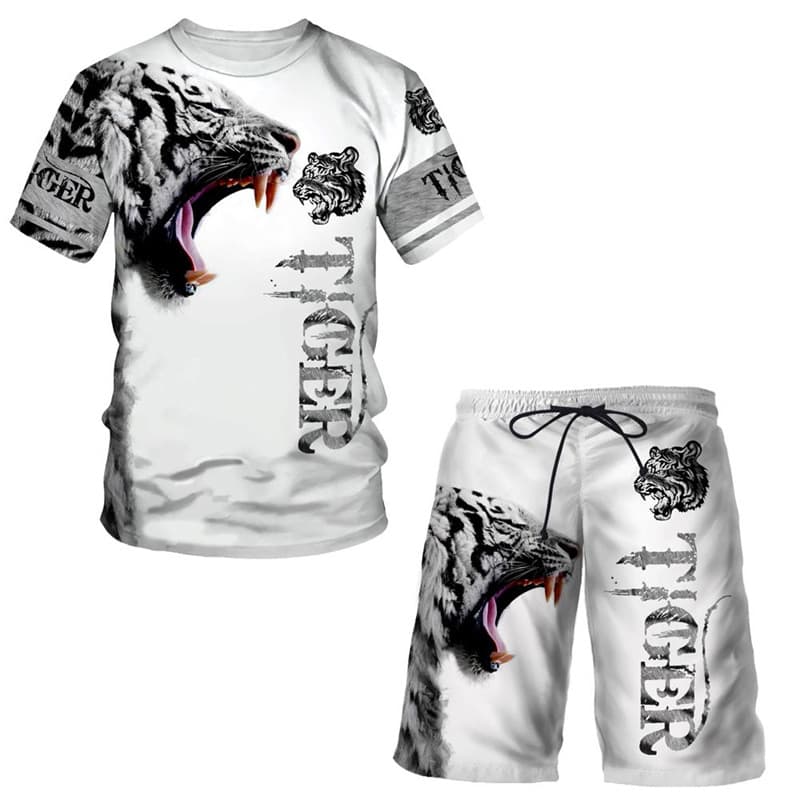 Men's suit T-shirt hot sale cross-border 3D digital printing lion and tiger pattern men's casual sports suit