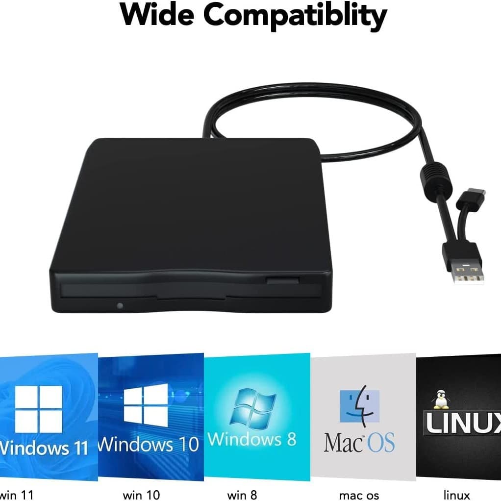 Portable dual-interface USB floppy drive, 3.5-inch FDD external floppy drive, computer 1.44MB floppy disk drive.
