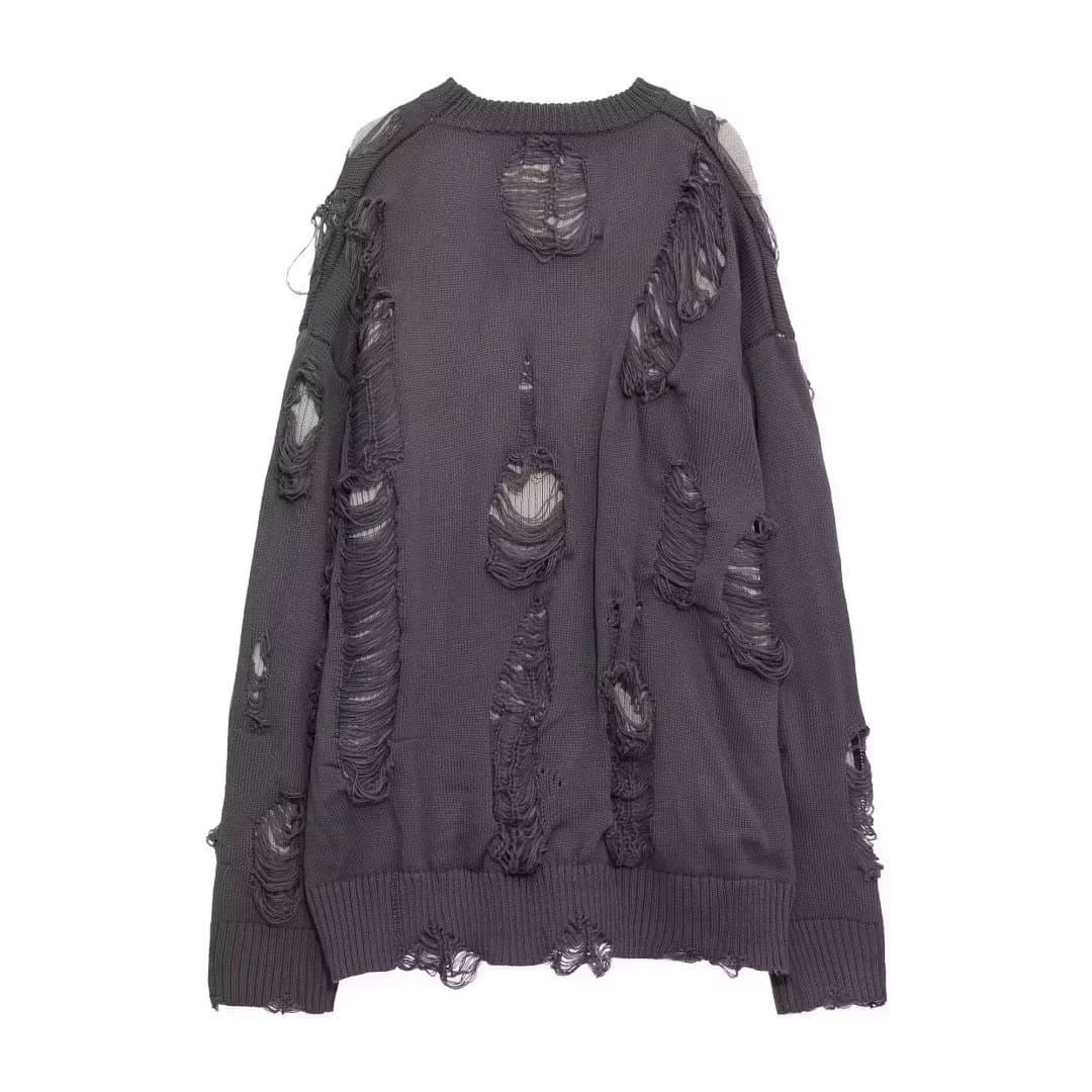 Two-Piece Autumn/Winter American High-Street Distressed Sweater, Unisex Couple Outfit Oversize Reversible Vintage Knitted Sweater