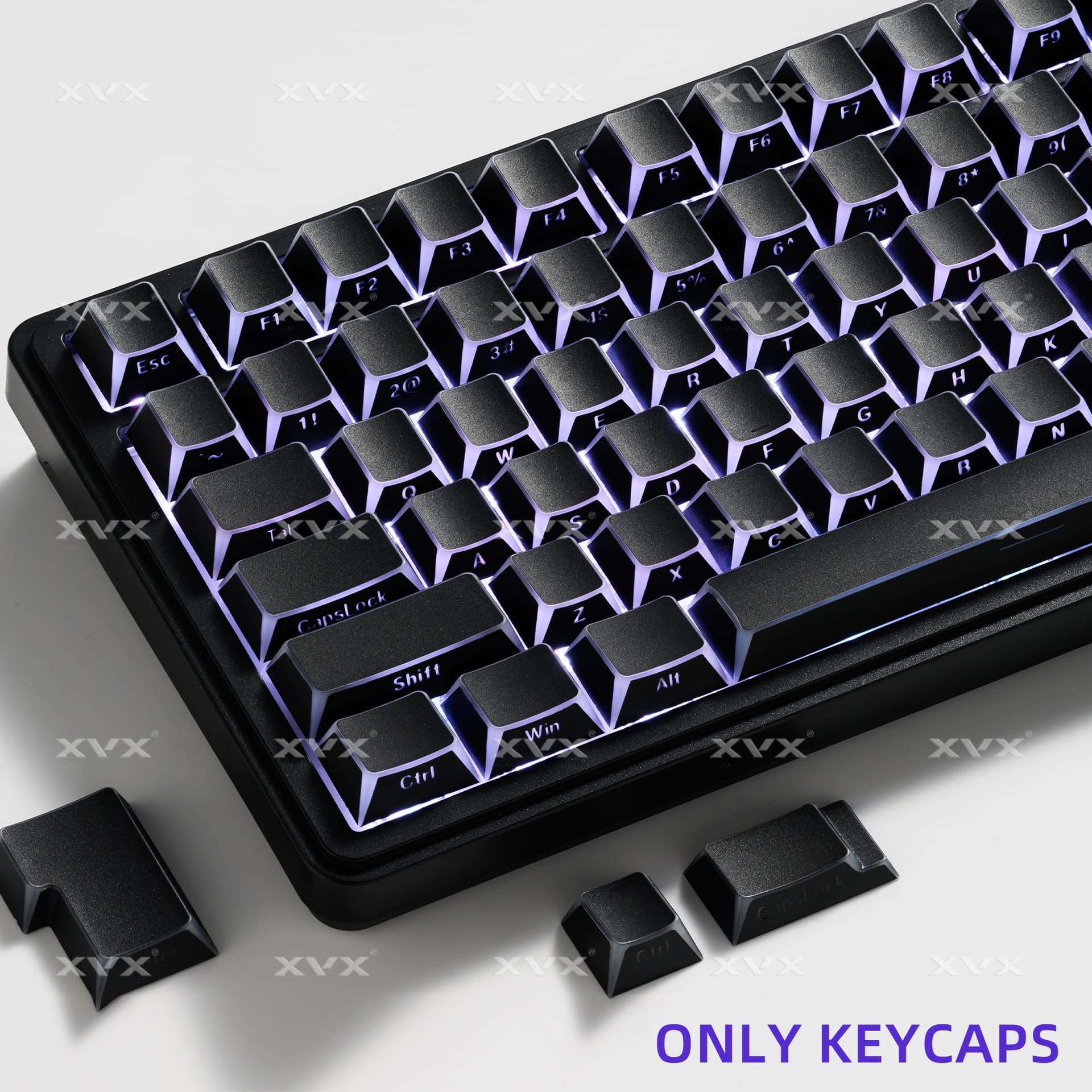 Original PBT custom mechanical keyboard with black angular backlit keycaps, 136 keys, available for cross-border import.
