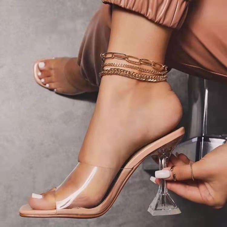 Heels2021 summer brown casual spot fish mouth viscose shoes thick heel low top solid color high heel fashion sandals