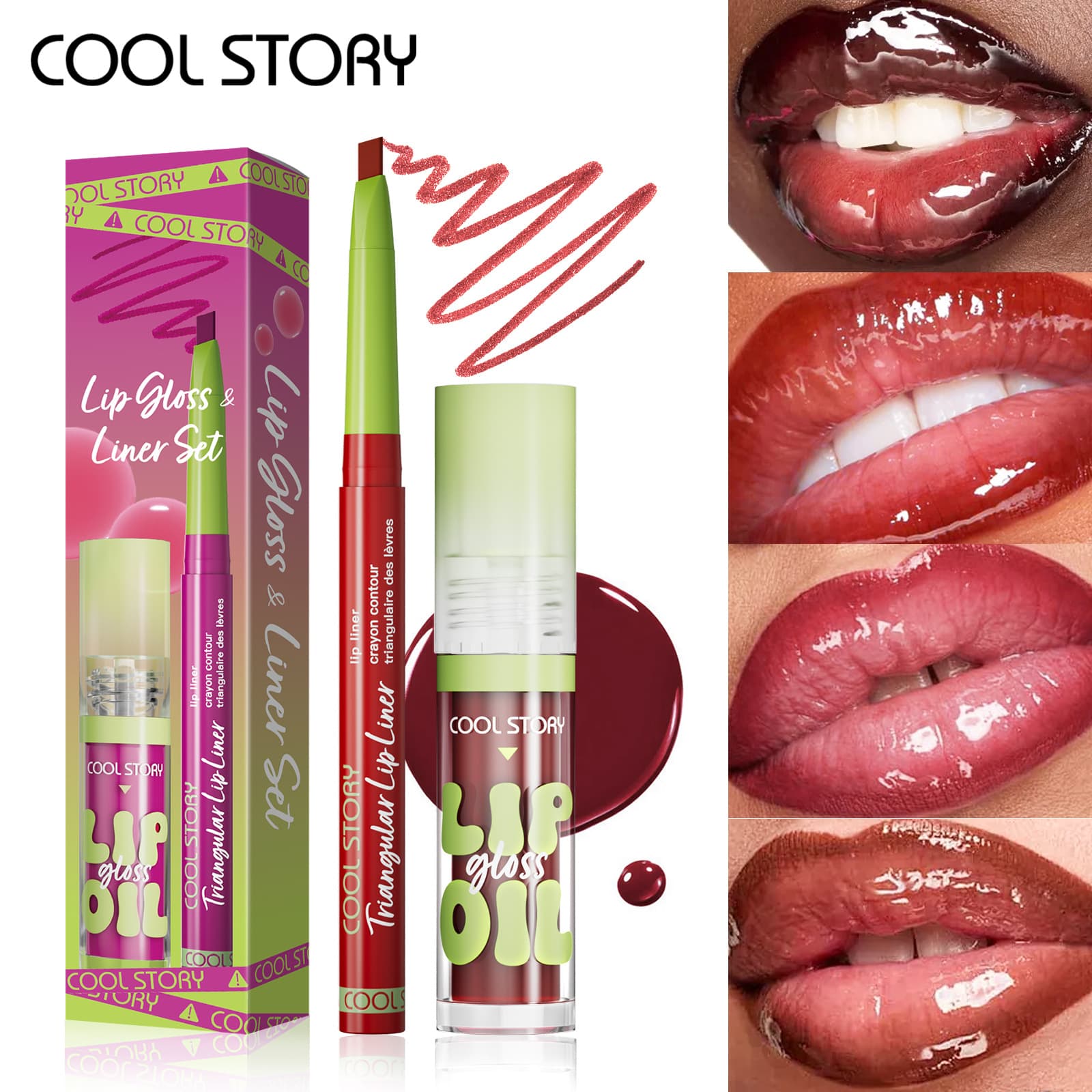 New Cross-border COOLSTORY (Lip Liner + Lip Gloss) European and American Autumn/Winter Lip Makeup Cosmetic Combo Set