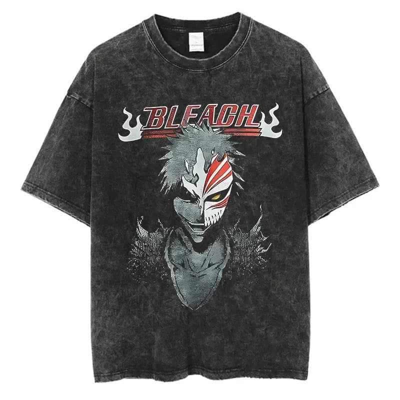 Anime Bleach Washed T-Shirt Harajuku Streetwear Vintage Graphic