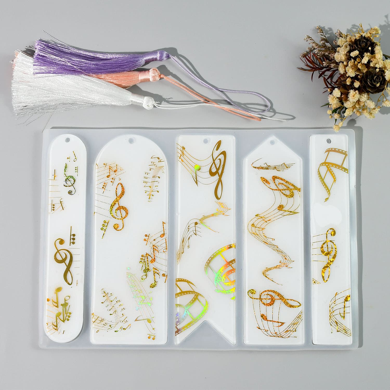 New DIY Epoxy Resin Mold 5-Connected Large Blank Bookmark Silicone Mold Long Strip Bookmark Mold Cross-Border Exclusive