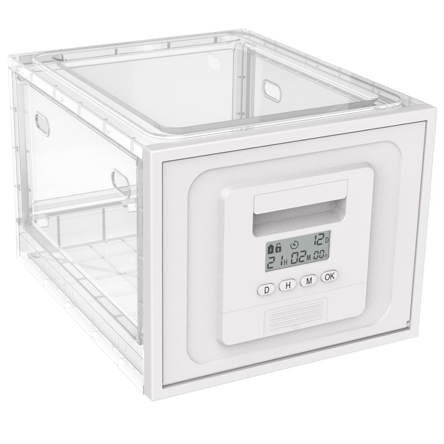 Timed unlock or password unlock food folding storage box, snack storage box, mobile phone locker, timed pill box