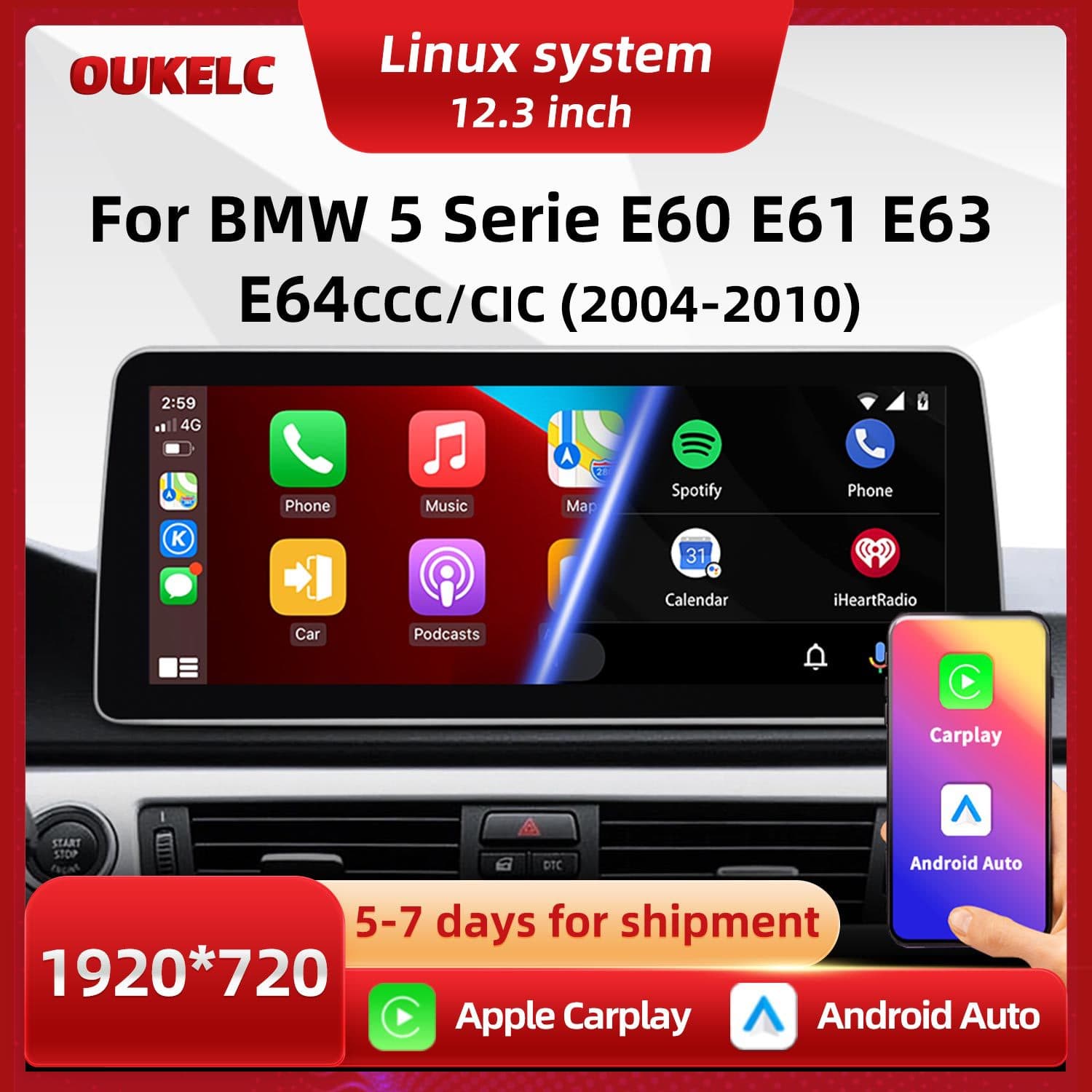 For BMW 5 Series E60 E61 E63 E64 Central Control Large Screen Car Reverse Image Navigation All-in-One Machine